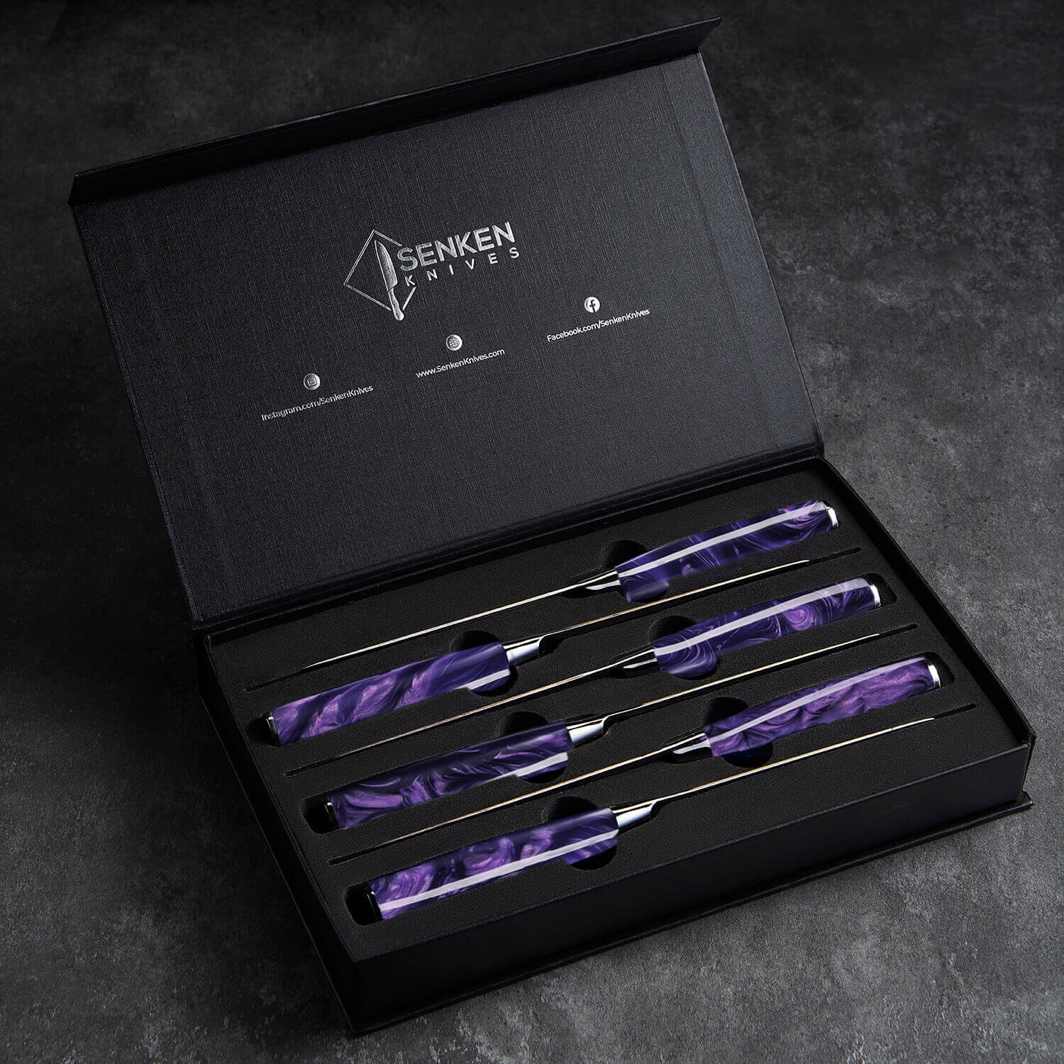 6-Piece Purple Resin Handle Steak Knife Set Amethyst Collection Senken