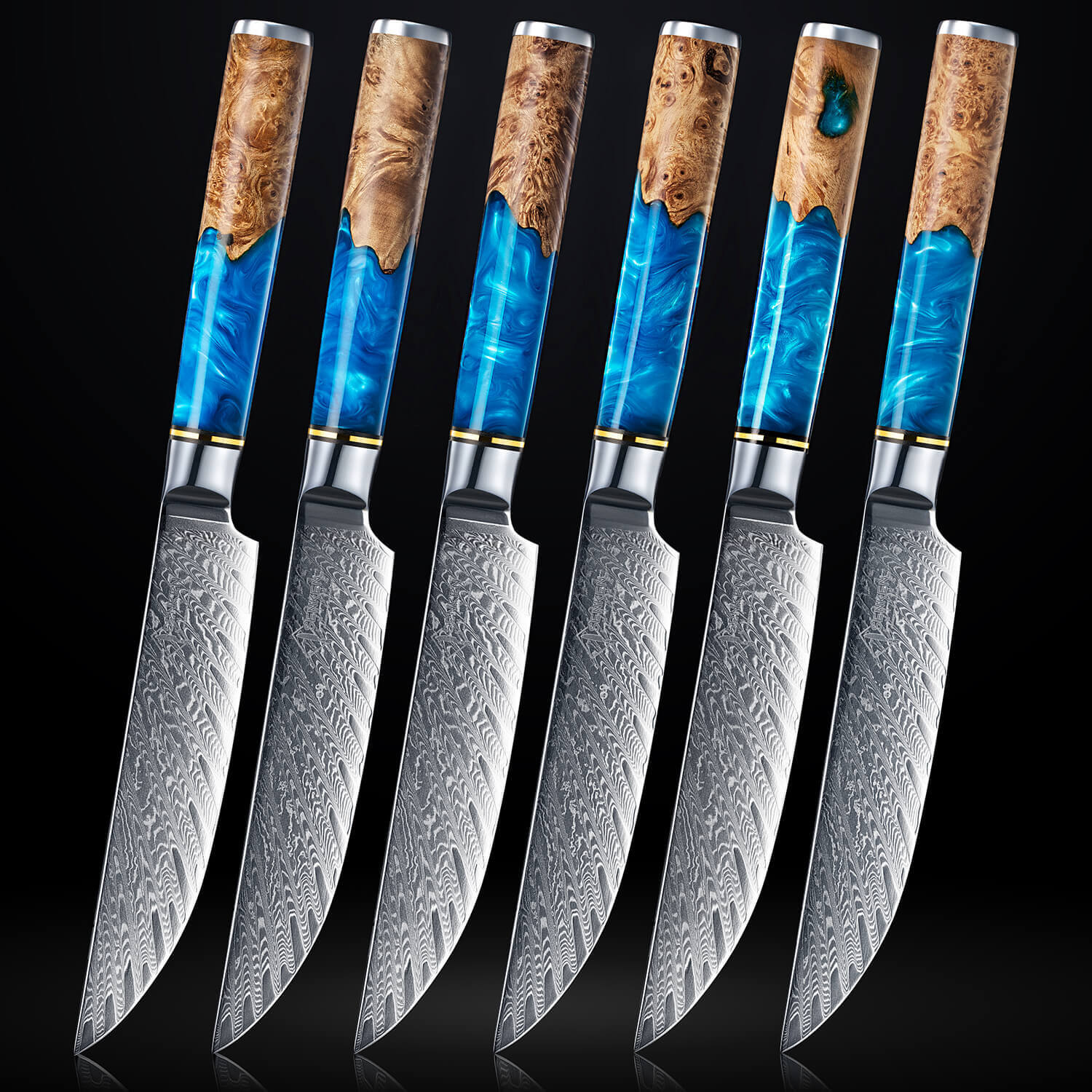 Tsunami Japanese Damascus Steak Knife Set Senken Knives Set of 6