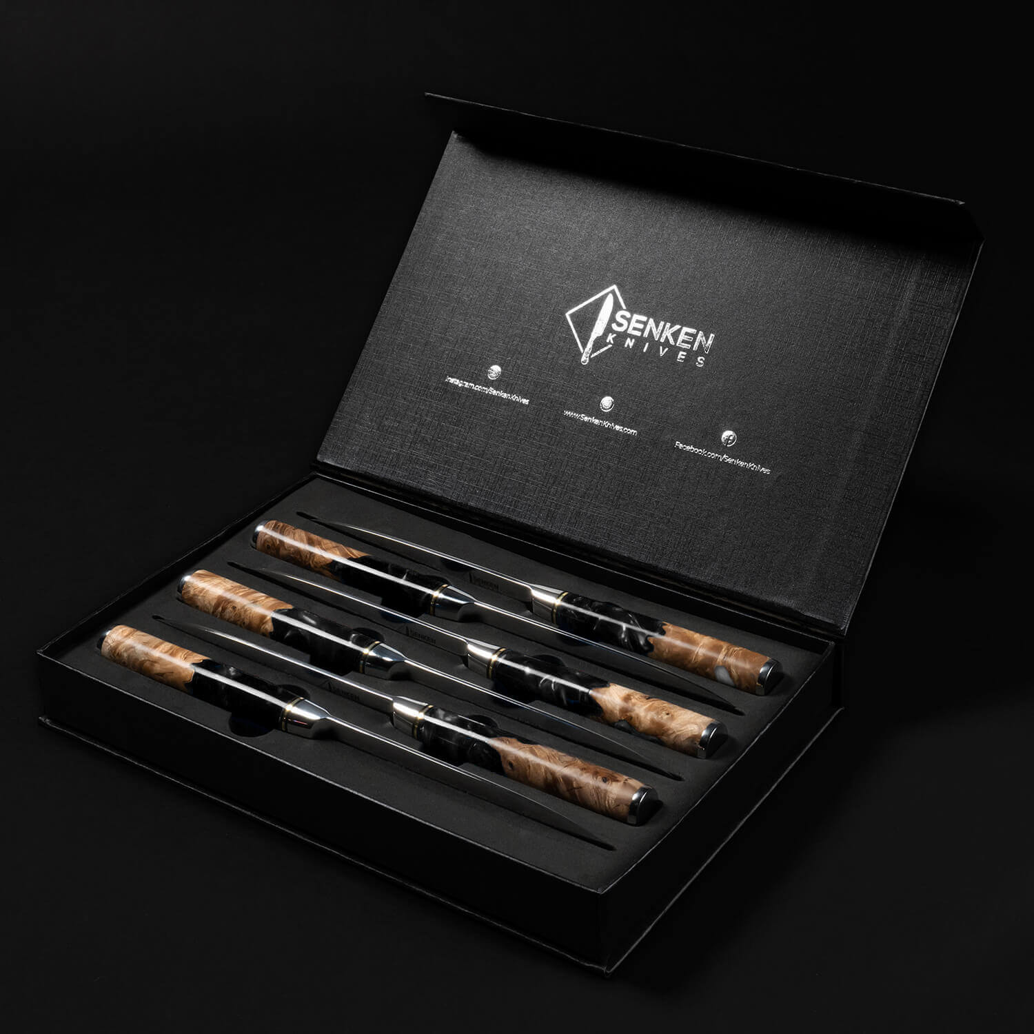 6-Piece Black Tsunami Steak Knife Set Damascus Steel Japanese VG10 Non-Serrated Senken Knives In Gift Box