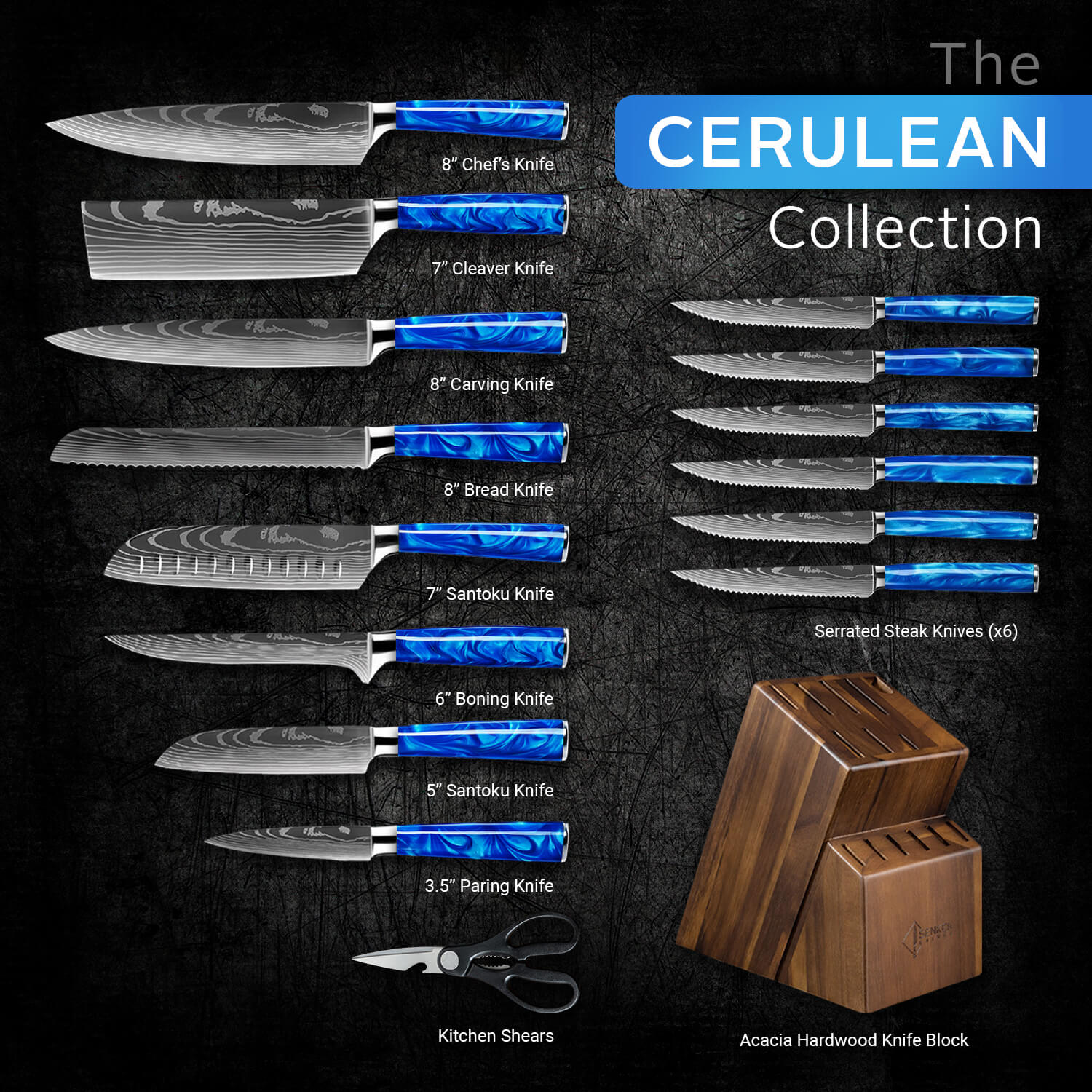 16-Piece Cerulean Blue Kitchen Knife Collection What Knives are Included