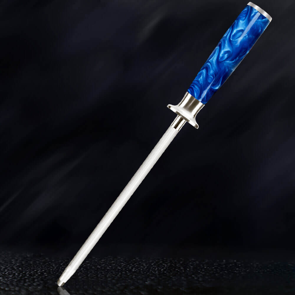 Cerulean Blue Resin Sharpening Rod High Carbon Steel Senken Knives Dark BG