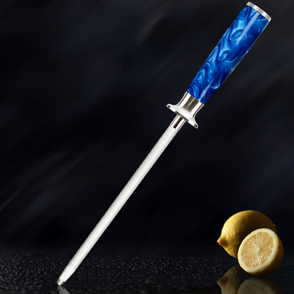 Cerulean Blue Resin Sharpening Rod High Carbon Steel Senken Knives Dark BG