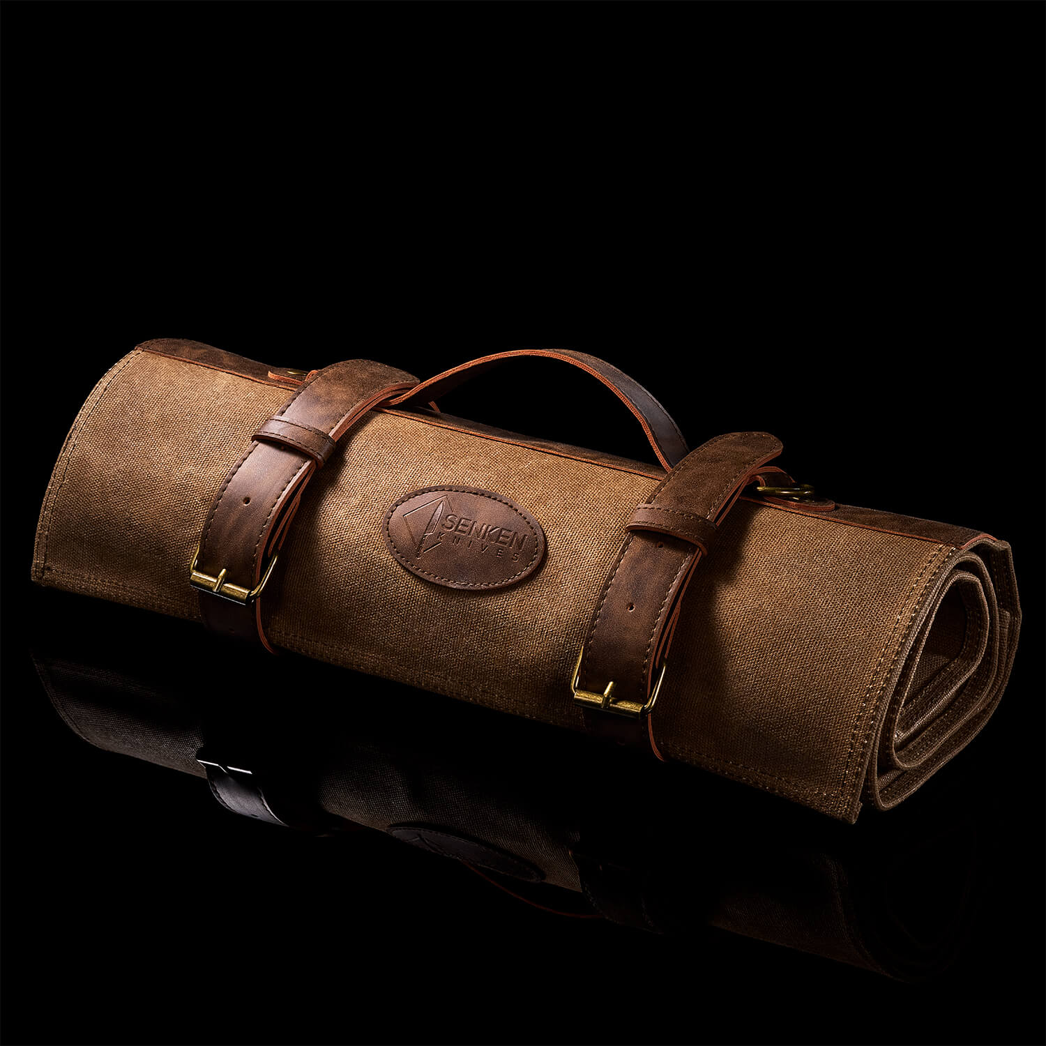Senken Chef Roll Bag - Leather Straps Oil-Waxes Canvas Holds up to 14 Knives