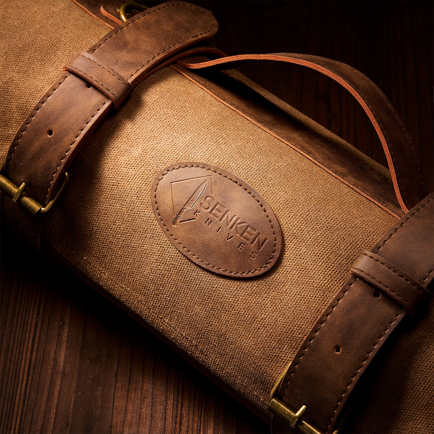 Senken Knives Roll Bag Closeup Leather Straps