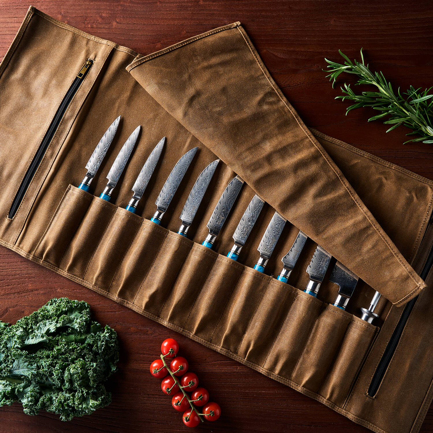 Senken Knives Open Chef Roll Bag with Knife Cover Flap