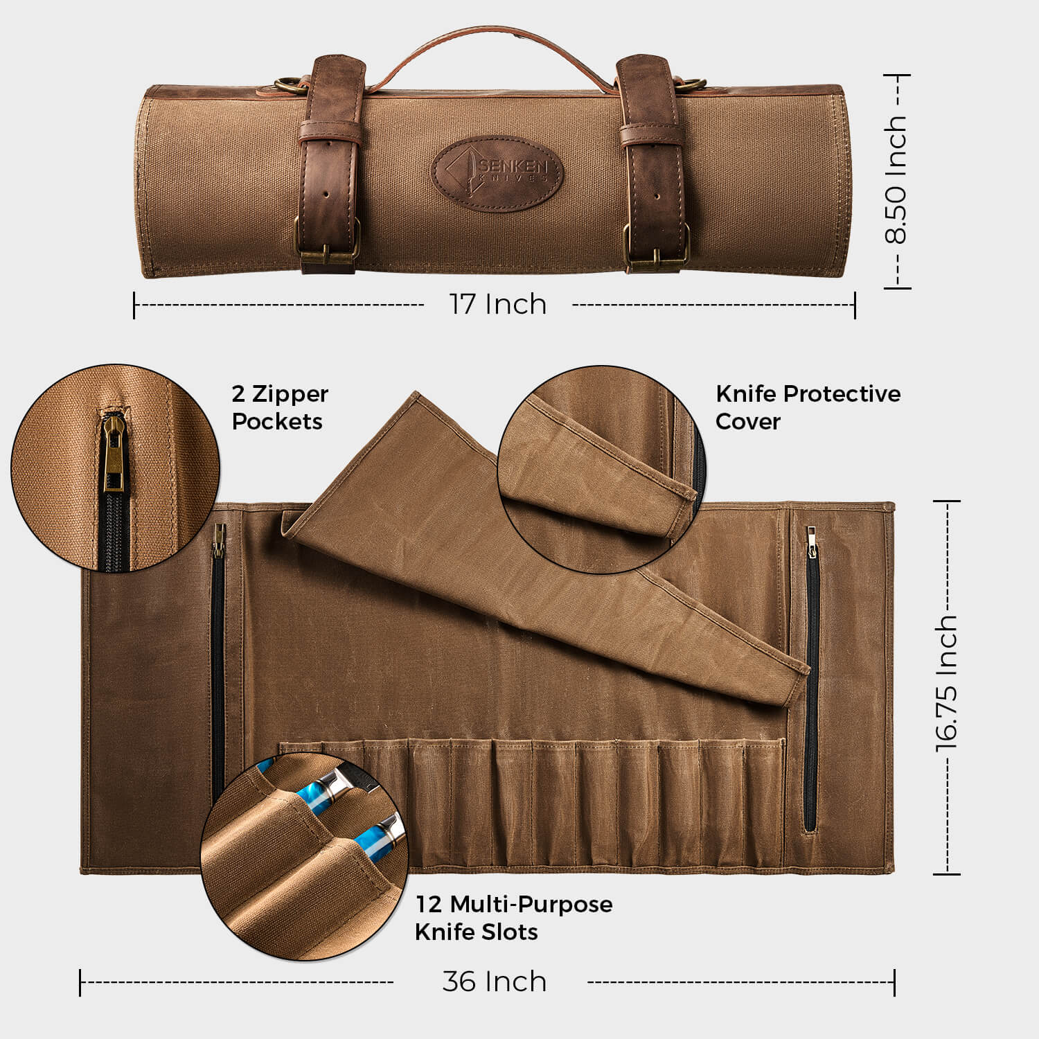 Chef Roll Bag Senken Knives Dimensions and Specs
