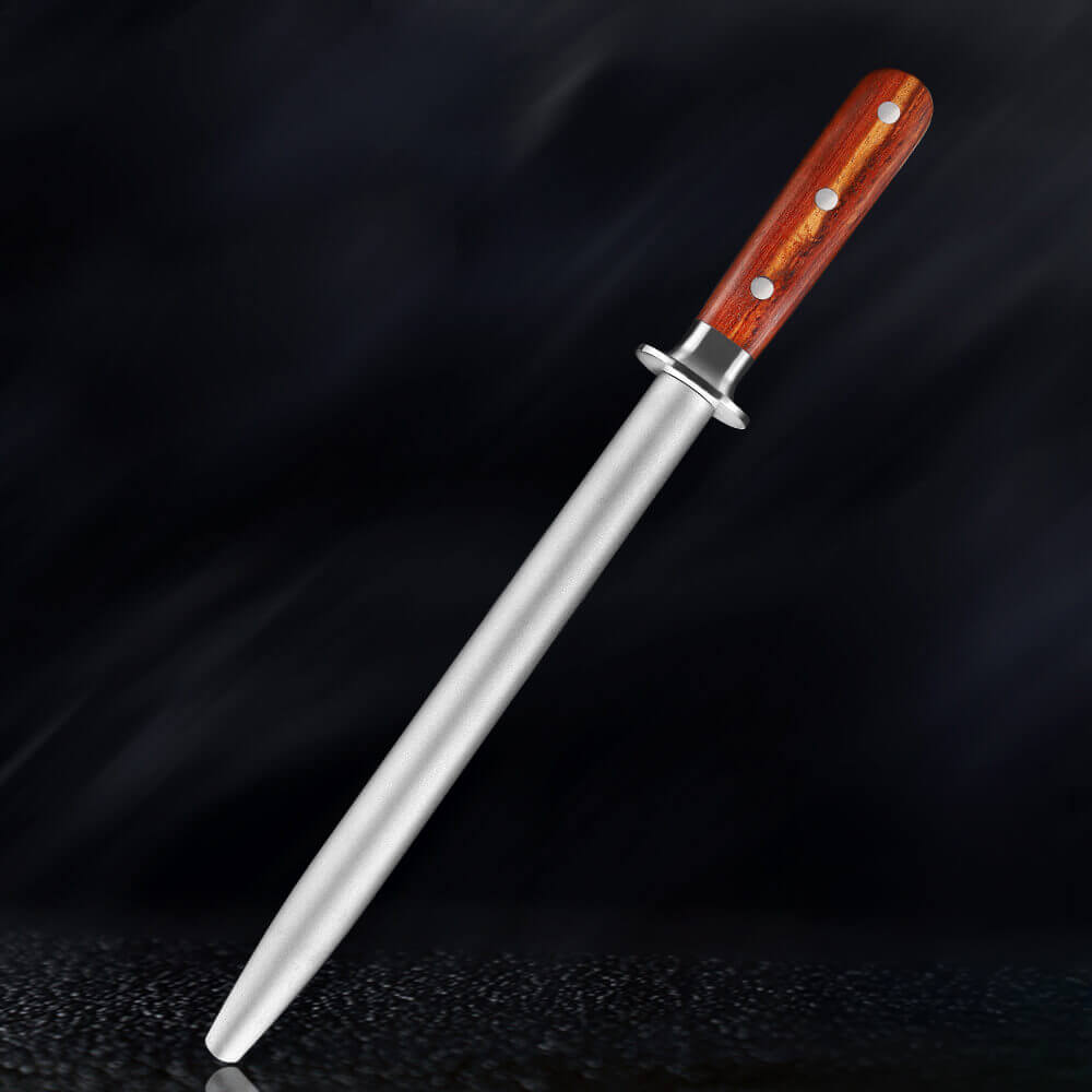 Diamond-Grain Coated Sharpening Rod with Rosewood Handle