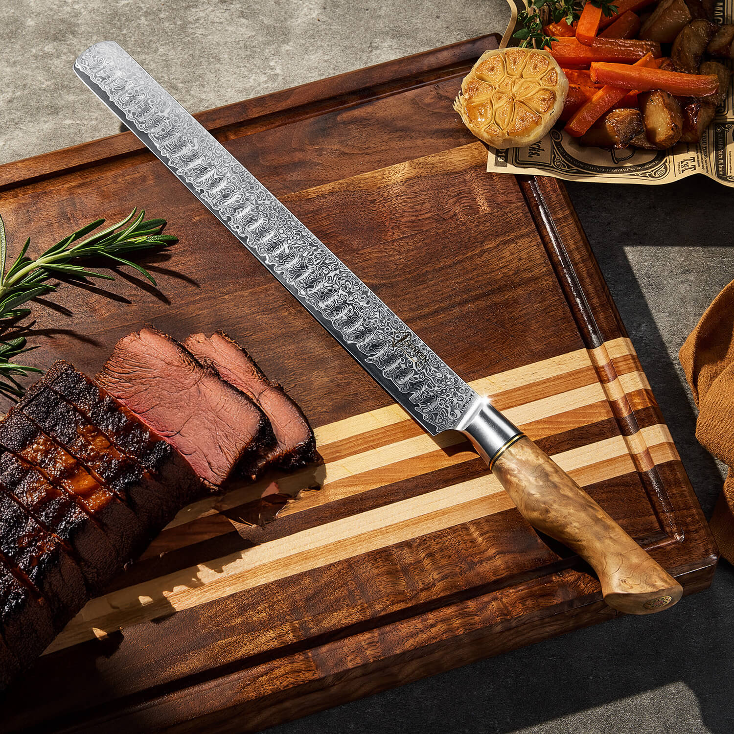 Dynasty 12" Brisket Knife — Japanese VG10 Damascus Steel with Sycamore Wood Handle