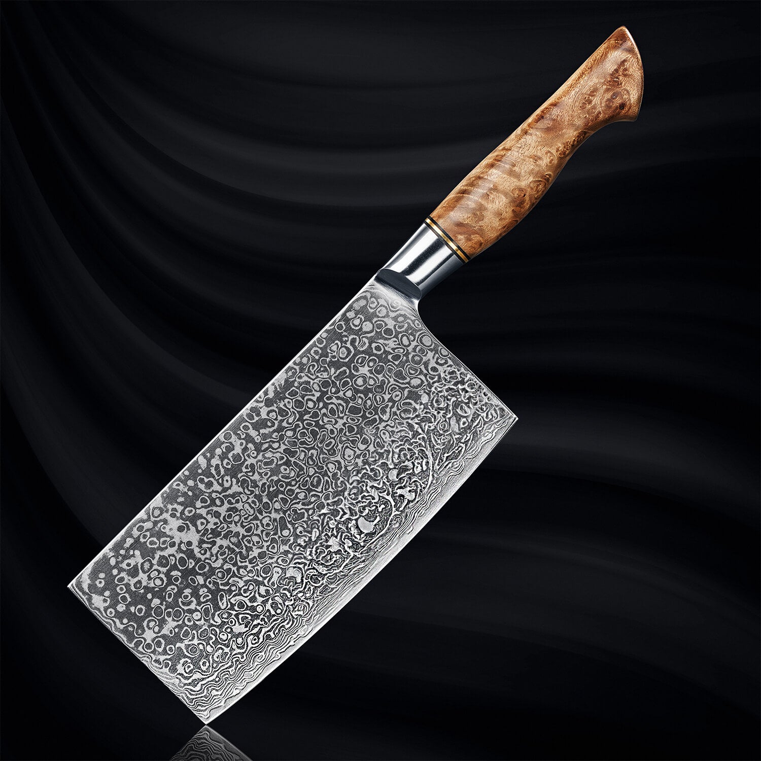Dynasty Damascus Cleaver Knife Japanese VG10 Steel Sycamore Wood Handle Senken Knives Main Image on Black