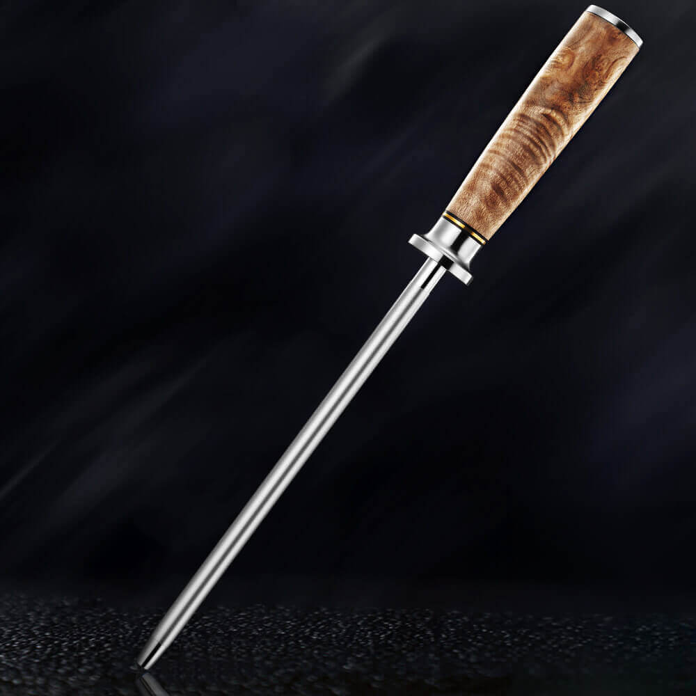 Dynasty Sharpening Steel Rod with Sycamore Wood Handle Light Brown for Honing and Sharpening Knives including Damascus Knives