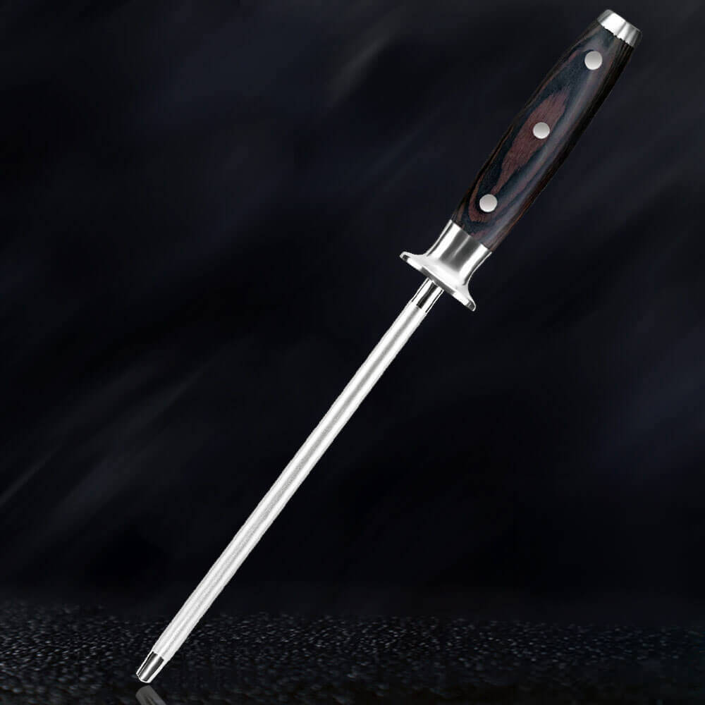 Imperial Professional Knife Sharpening Steel by Senken Knives Emery Rod Pakka Wood Handle Main Image Dark Bg