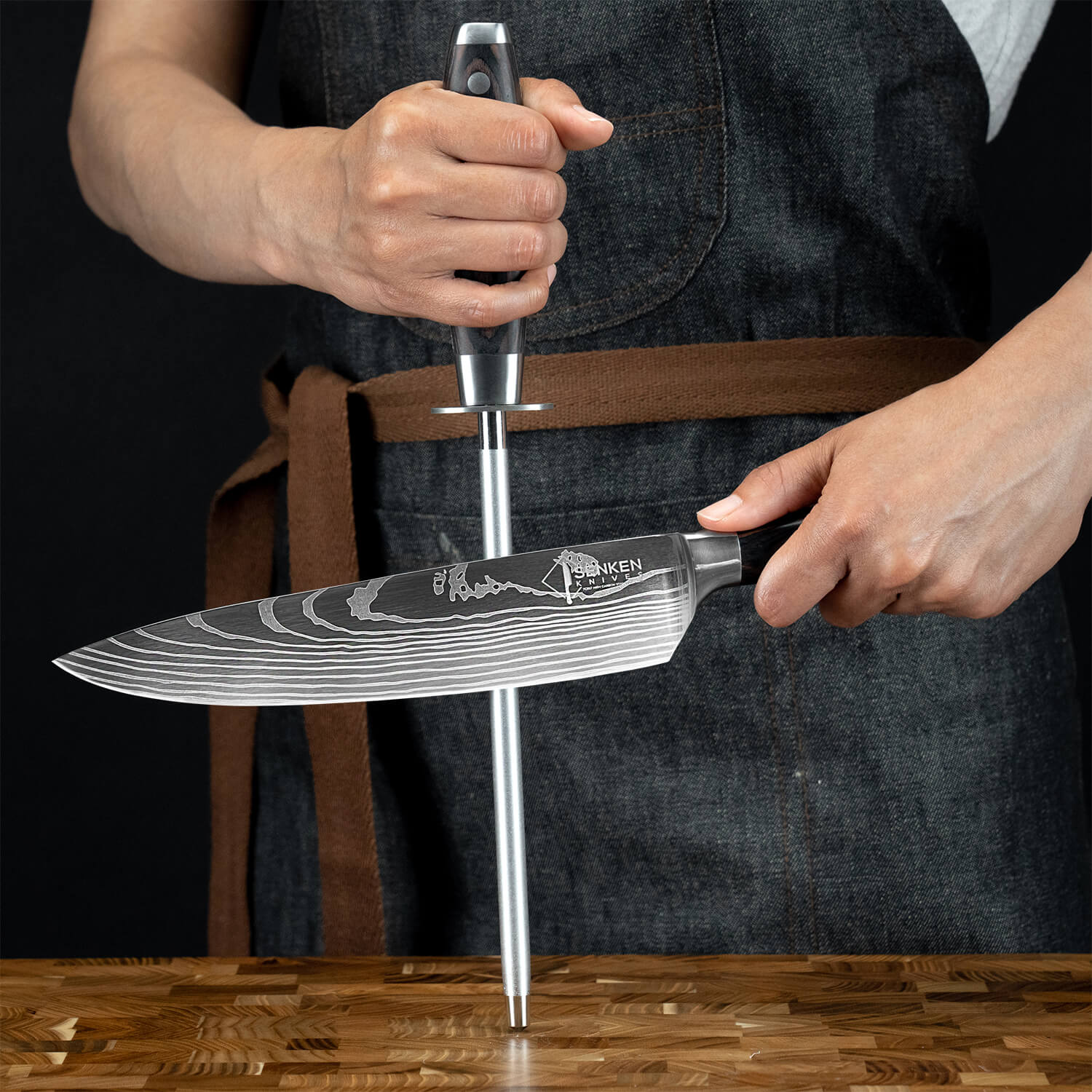 Imperial Professional Knife Sharpening Steel by Senken Knives Emery Rod Pakka Wood Handle Sharpening Chef Knife