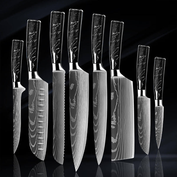 15 Pcs Black Knife Set Kitchen Block Chef Stainless Steel Knives Sharp  Anti-slip