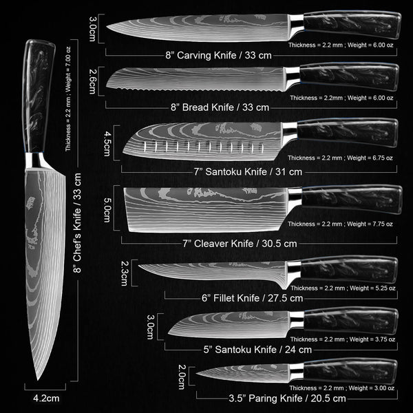 Kitchen Knife Set Japanese Damascus Laser Chef Knives Stainless Steel  Cleaver US