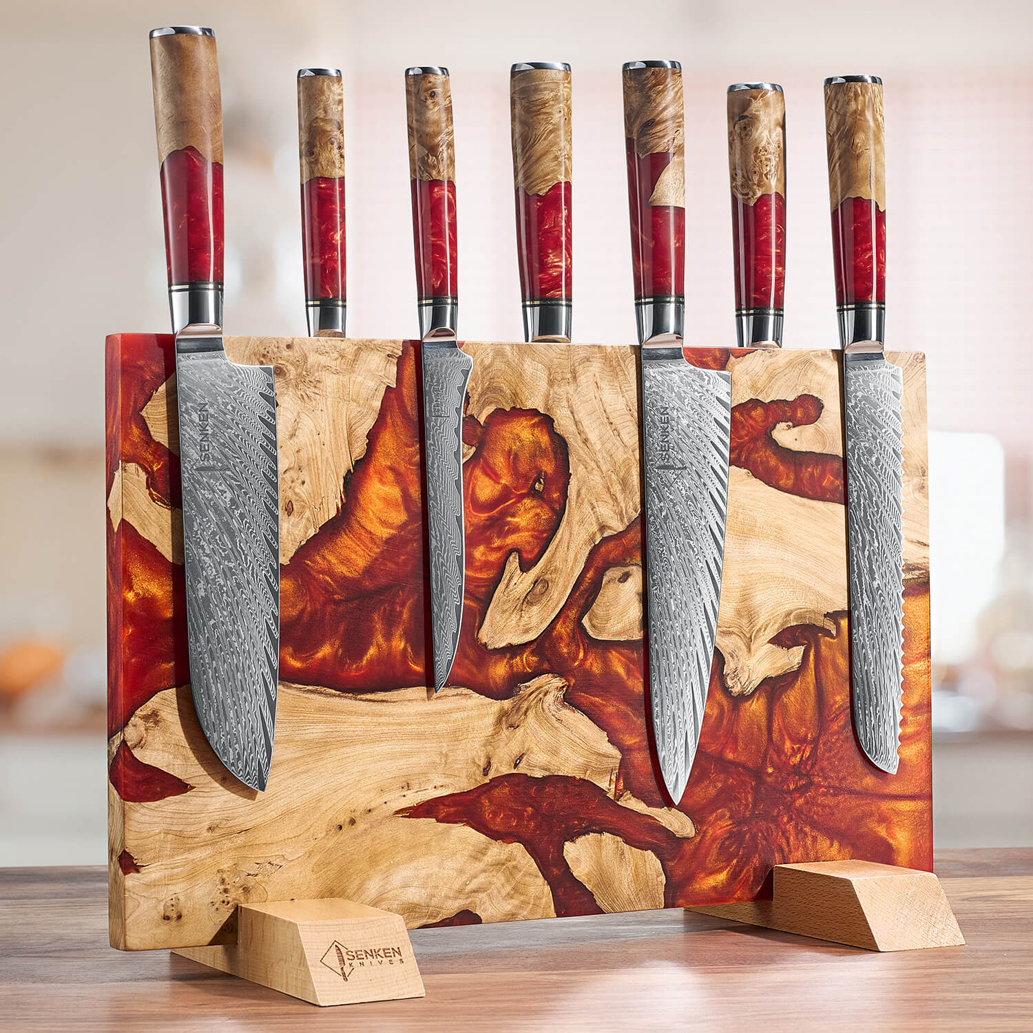 Red Resin Knife Block Magnetic Knife Stand Knife Holder with Red Handle Knives