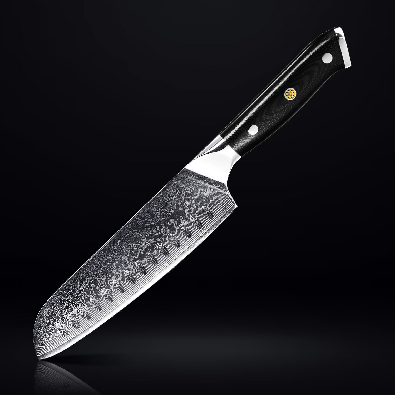 Shogun Damascus Steel Japanese Santoku Knife Senken Knives Dark BG