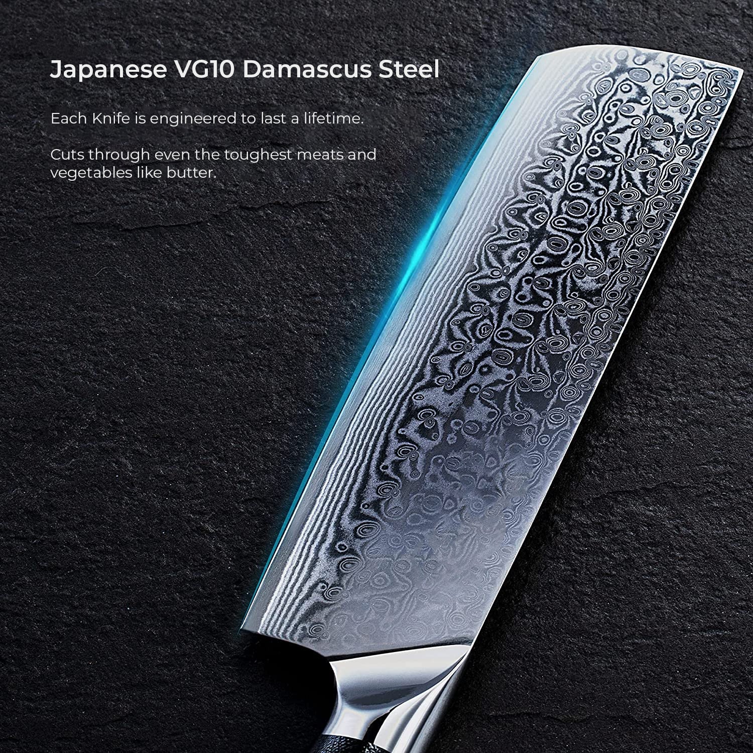 Shogun 7" Cleaver Knife — Japanese VG10 Damascus Steel with Full-Body G10 Handle