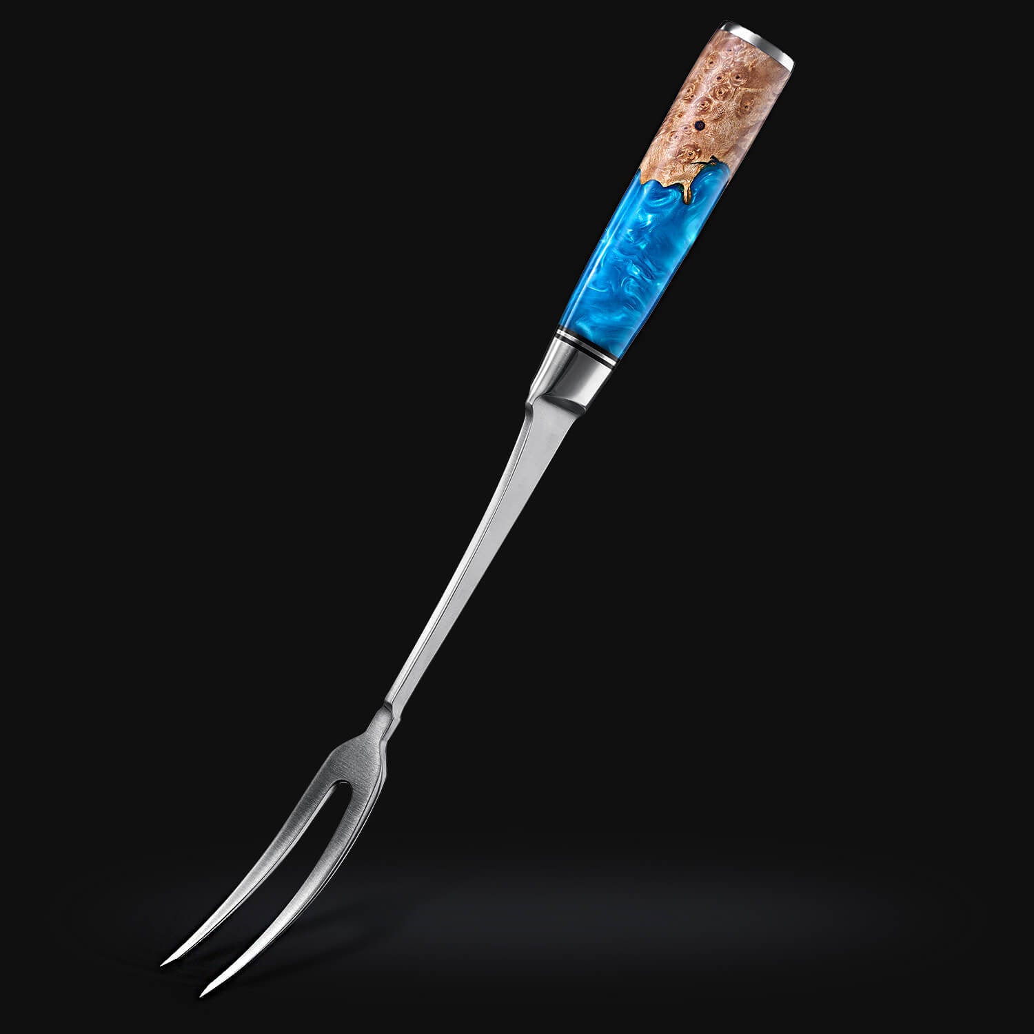 Tsunami Carving Fork with a blue handle on a black background