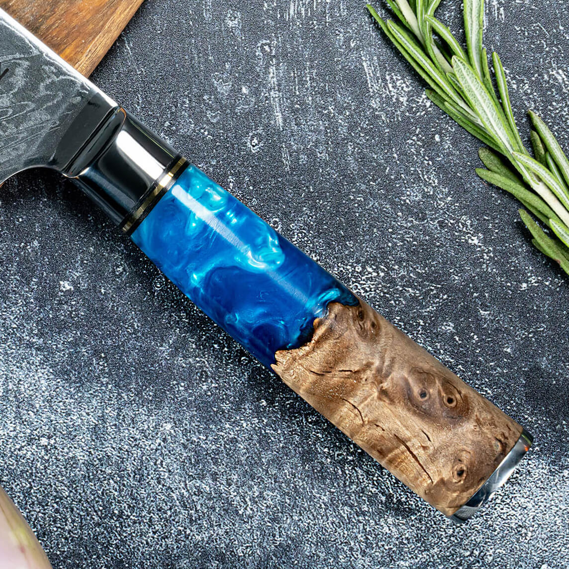 Tsunami 3.5" Damascus Paring Knife Handle Closeup