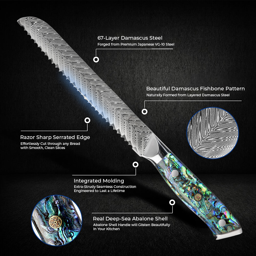 Umi Damascus Japanese Steel Bread Knife Specs and Info