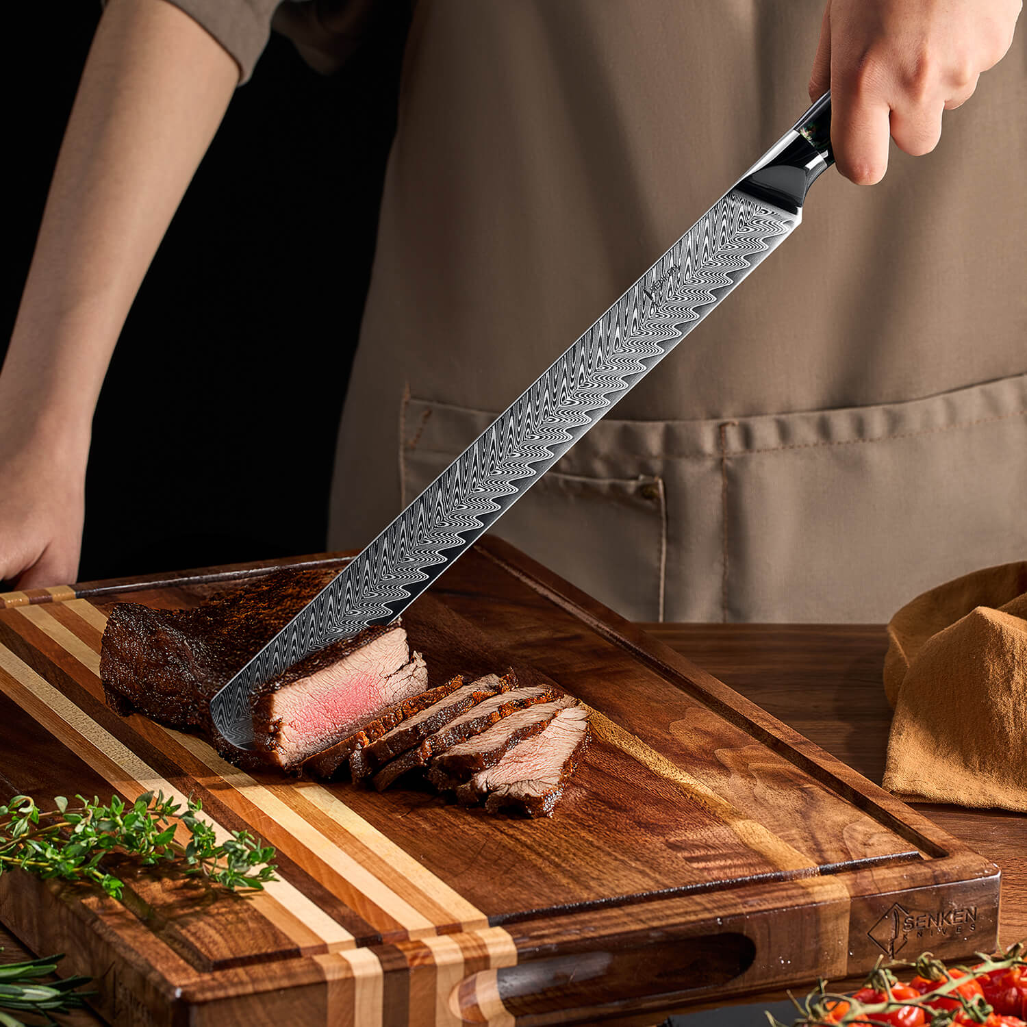 Damascus Steel Brisket Knife with Abalone Shell Handle Cutting Meat