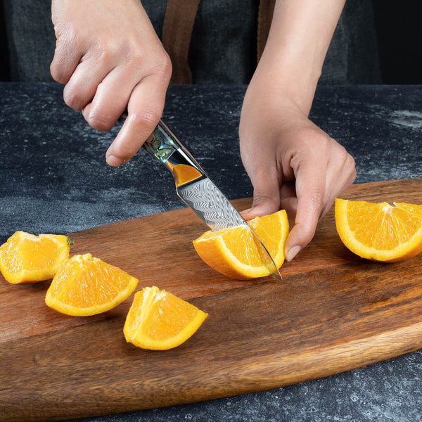 Umi 3.5" Paring Knife with Abalone Shell Handle Slicing Orange