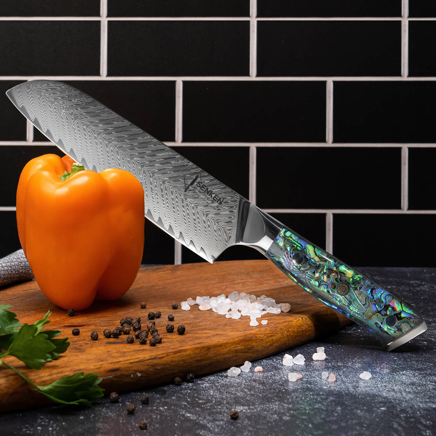 Umi Japanese Damascus Santoku Knife Lifestyle