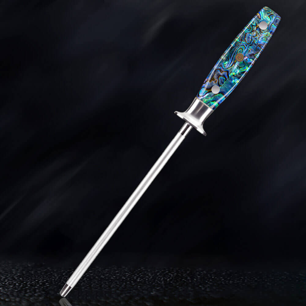 Abalone Shell Handle Sharpening Steel Emery Rod Umi by Senken Knives Main Image