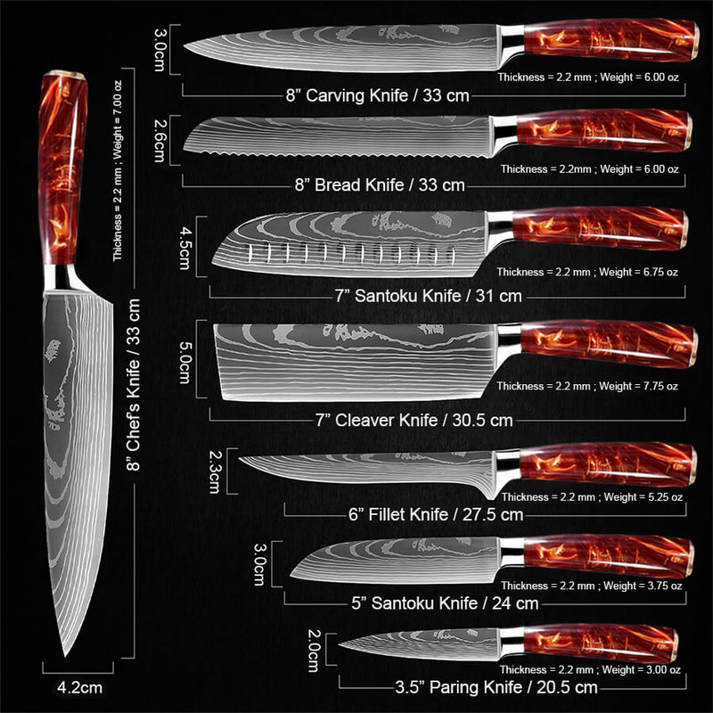 Crimson Red Knife Set Specs