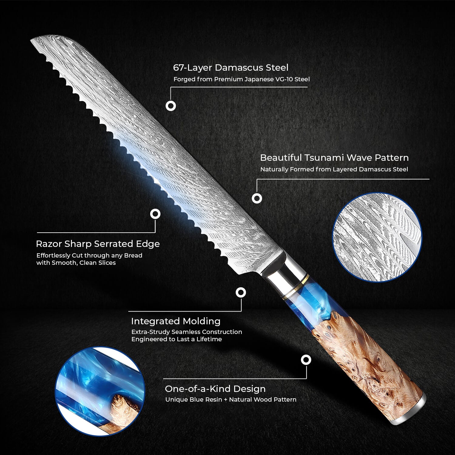 Tsunami Damascus Bread Knife Specs