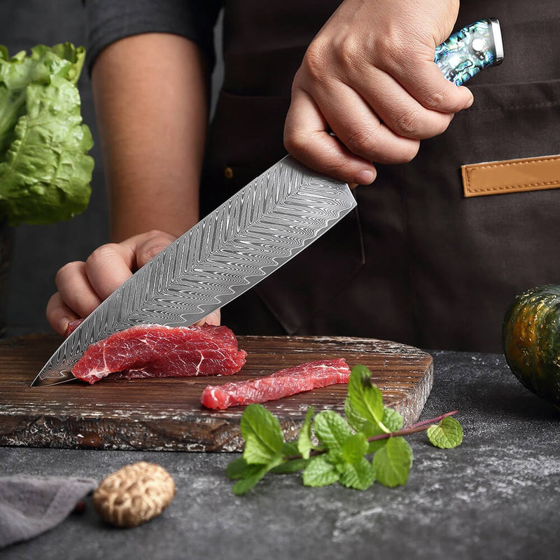 Umi Damascus Steel Japanese Chef Knife Cutting Meet Razor Sharp