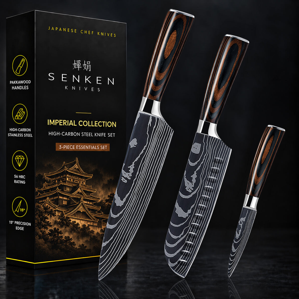 Imperial 3-Piece Essentials Knife Collection Senken Knives Main Packaging Image