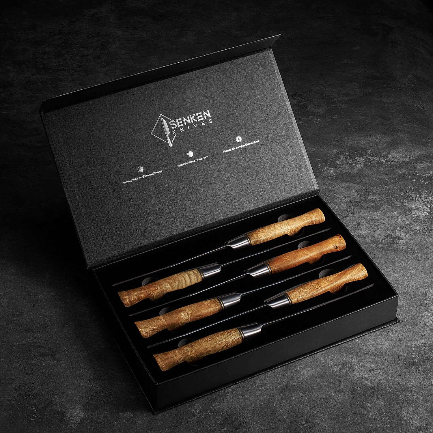 Dynasty Steak Knife Set — Japanese VG10 Damascus Steel with Sycamore W