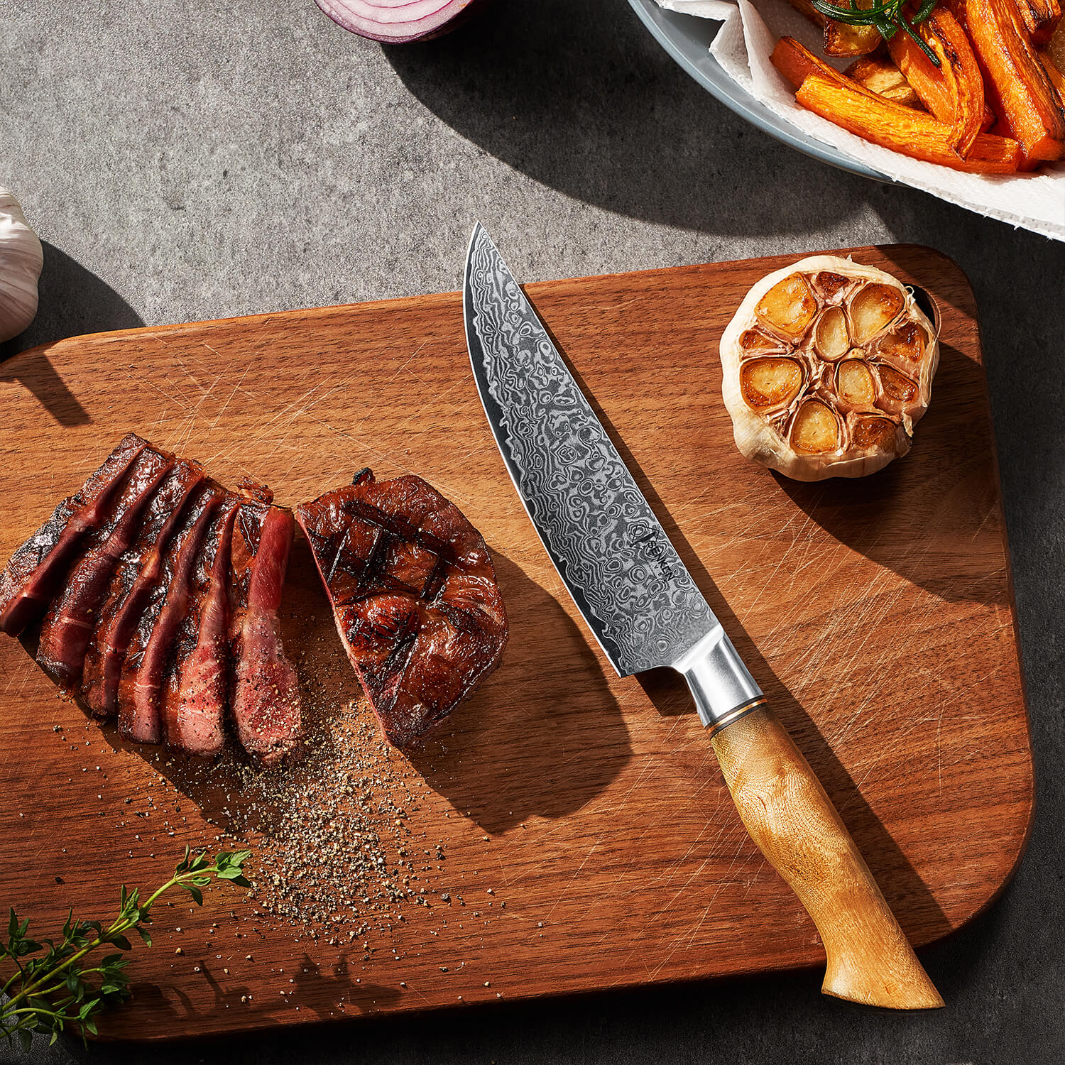 Dynasty Steak Knife Set — Japanese VG10 Damascus Steel with Sycamore W