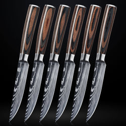 Imperial Steak Knife Set - Premium Stainless Steel with Damascus Pattern Senken Knives 6-Piece Steak Knife Set