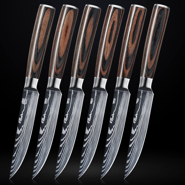 Imperial Steak Knife Set - Premium Stainless Steel with Damascus Pattern Senken Knives 6-Piece Steak Knife Set