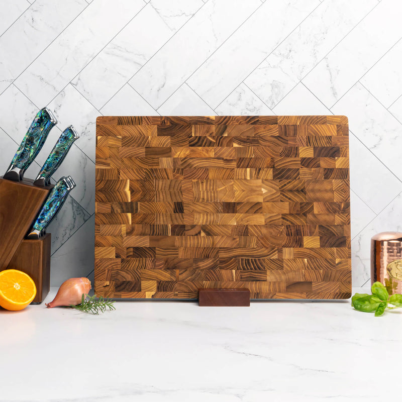 Premium Acacia Hardwood Cutting Board with Countertop Stand