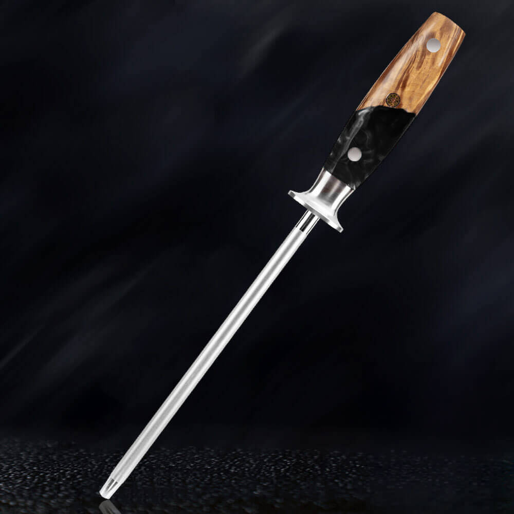 Black Resin Burl Wood Honing Steel Sharpening Rod Black Tsunami Sharpener Senken Knives