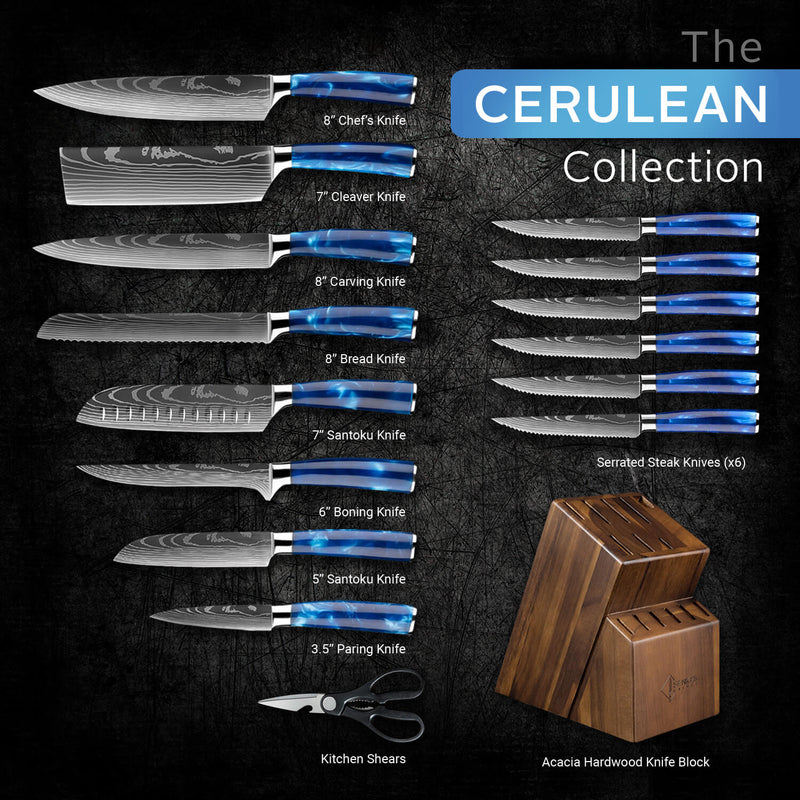 "Cerulean" 16-Piece Japanese Knife Block Set