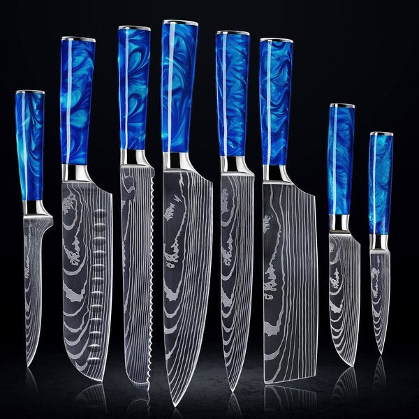 Cerulean Blue Resin Kitchen Knife Set 8-Piece Senken Knives