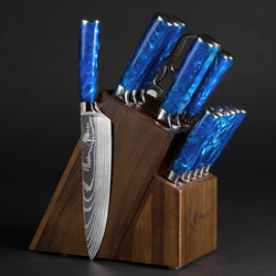 SENKEN 16pc Damascus Kitchen Knife Set - Cerulean Collection Blue Resin  Handles