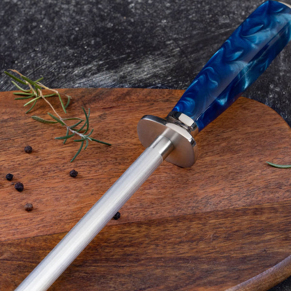 Cerulean Blue Resin Sharpening Rod High Carbon Steel Senken Knives Closeup