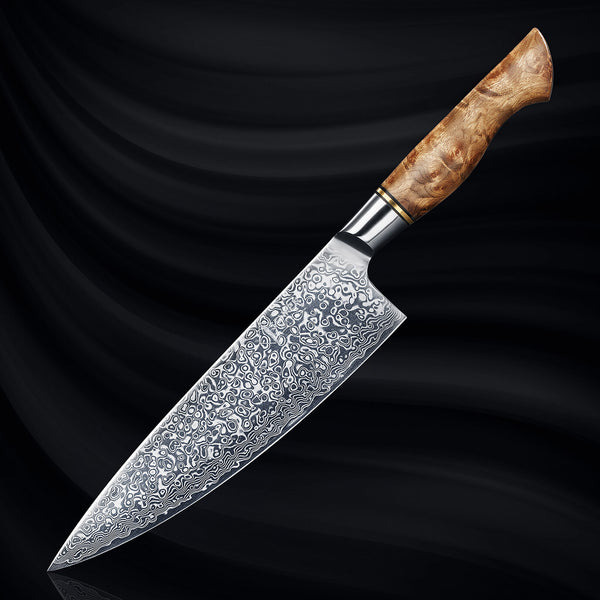 Dynasty 8" Damascus Steel Chef's Knife with Sycamore Wood Handle Senken Knives