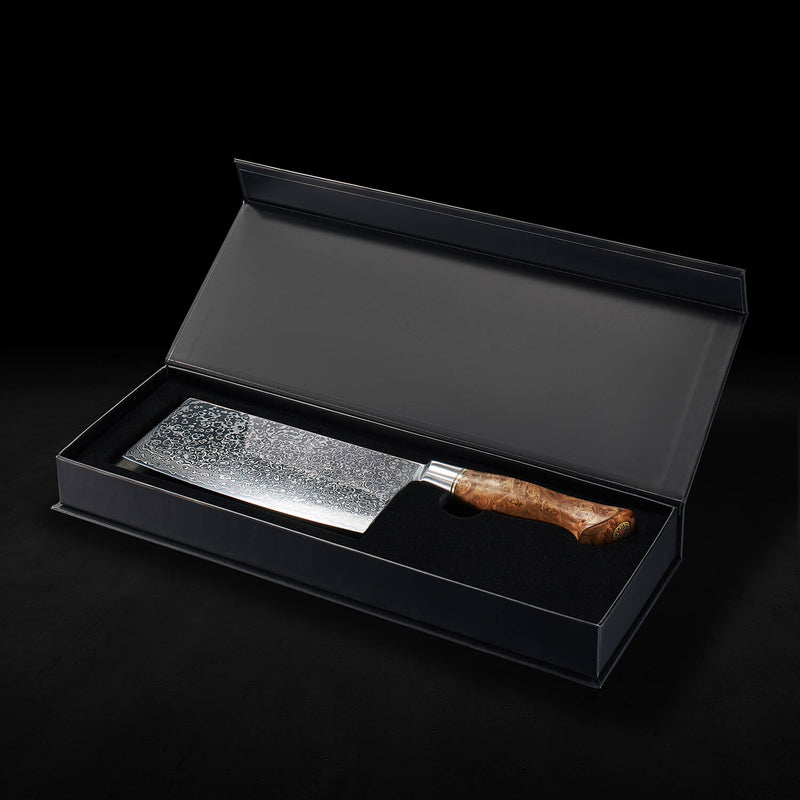 Dynasty Damascus Cleaver Knife Japanese VG10 Steel Sycamore Wood Handle Senken Knives Luxury Gift Box