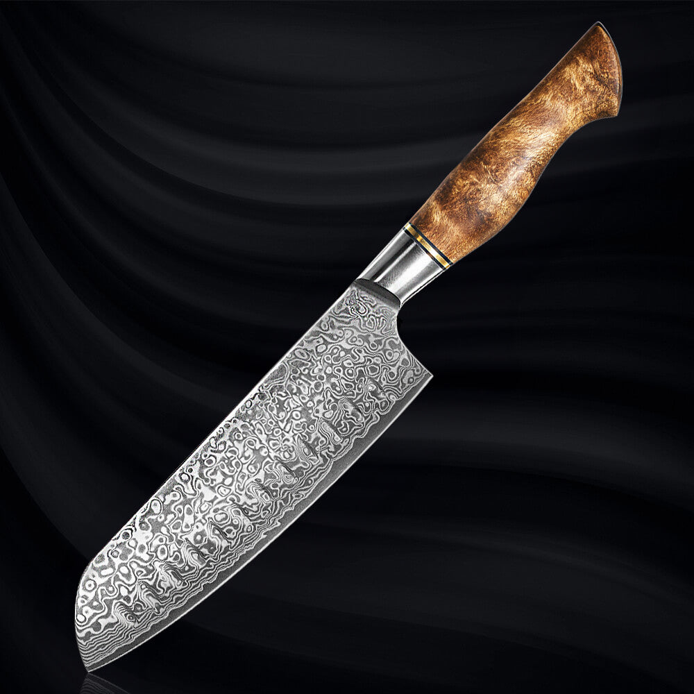 Dynasty Santoku Knife Japanese VG10 Damascus Steel 7" Kitchen Knife with Sycamore Wood Handle