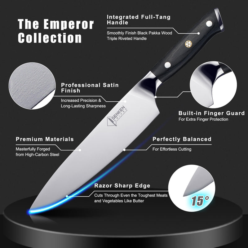 "Emperor" Collection - Japanese Full-Tang Kitchen Knife Set with Smooth Satin Finish