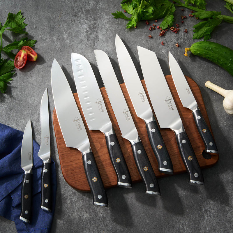 "Emperor" Collection - Japanese Full-Tang Kitchen Knife Set with Smooth Satin Finish