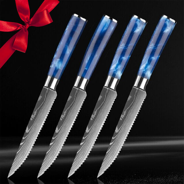 Senken Knives Blue Resin Steak Knife Set Luxury Gift Box