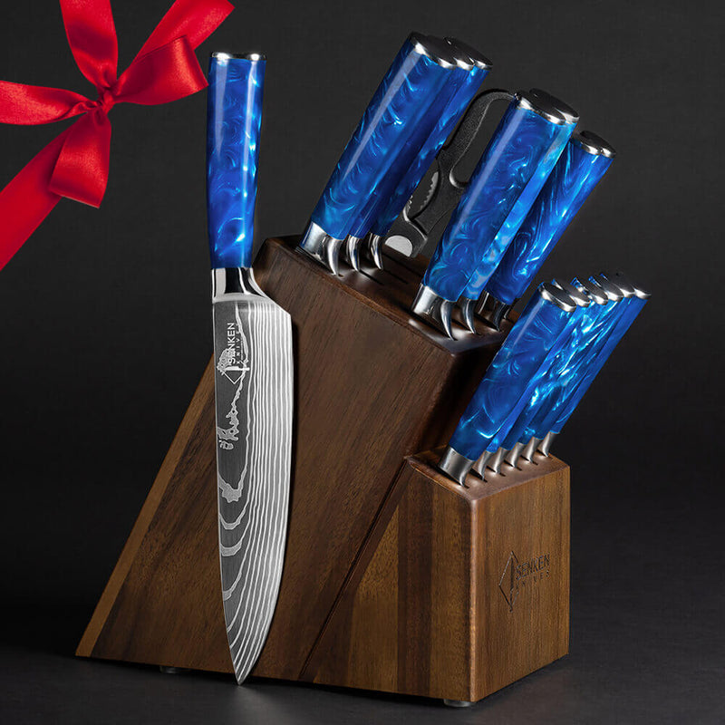 Senken Knives Blue Resin 16pc Knife Block Set Luxury Gift Box