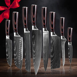 8-Piece Kitchen Knife Set with Damascus Pattern from Senken Knives Imperial Collection Gift Set